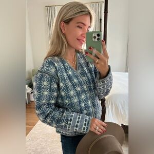 FREE PEOPLE Kara Quilted Cardi Jacket in Pacific Blue Combo